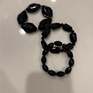 80s vintage Black Beaded Bracelet and necklace Set